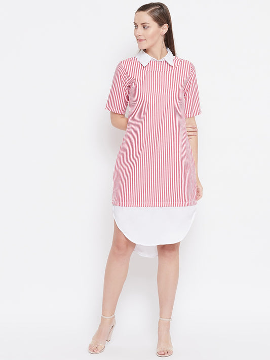 Pink Striped Shirt Dress