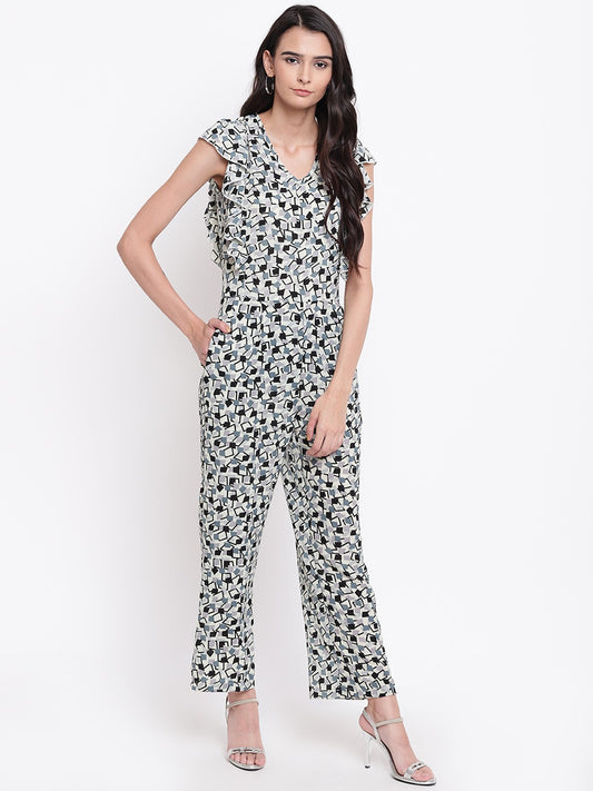 Off White Polyester Jumpsuit