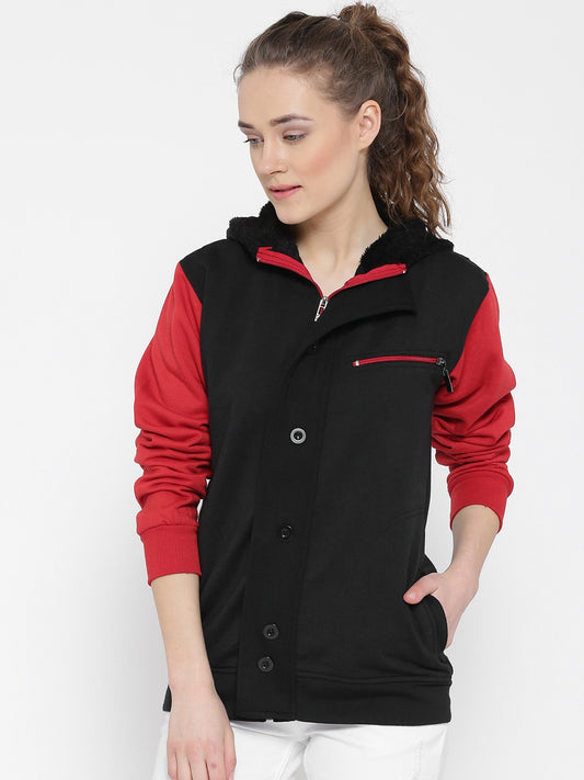 Stylish and cozy Black And Red Fleece Jacket by Belle Fille
