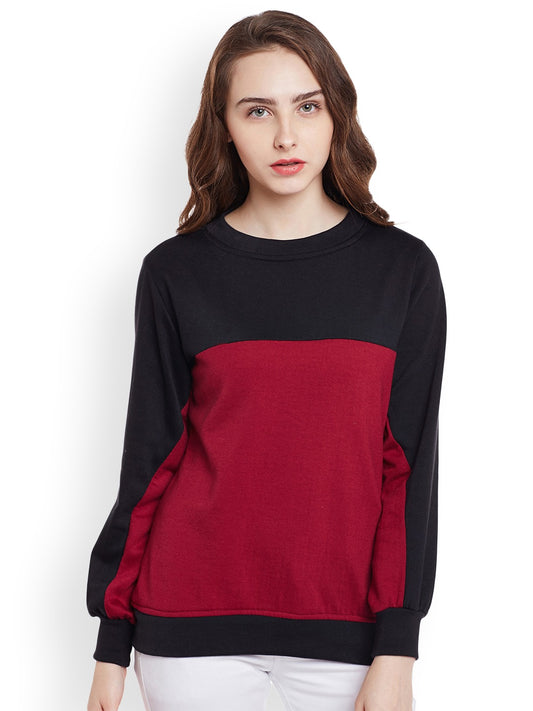 Stylish and cozy Black And Maroon Fleece Sweatshirt by Belle Fille