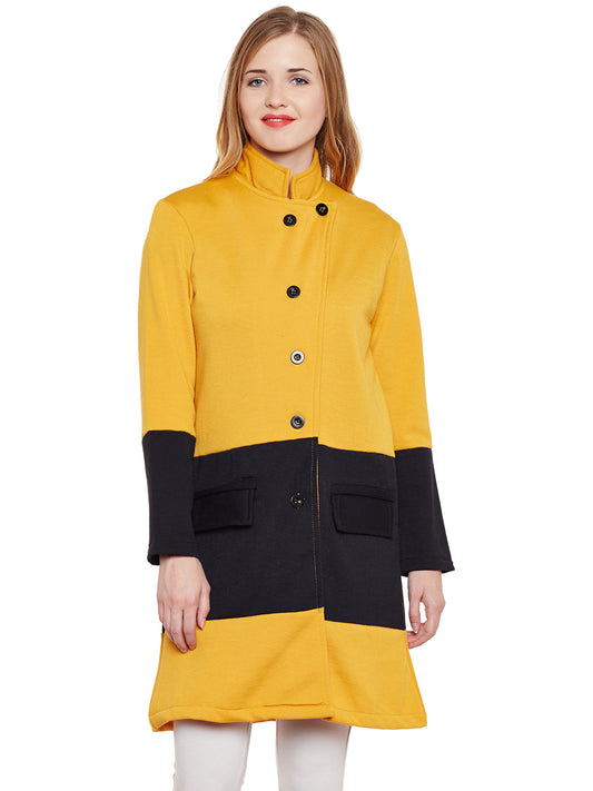Stylish and cozy Mustard&Black Fleece Coat by Belle Fille