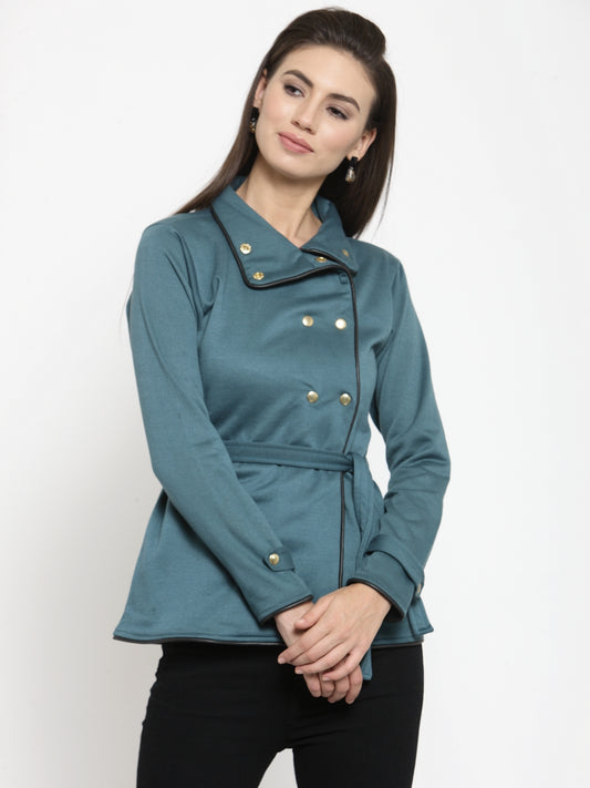 Stylish and cozy Teal Fleece Jacket by Belle Fille