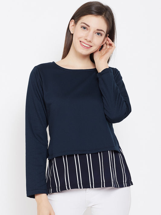 Stylish and cozy Navy & Printed Fleece Sweatshirt by Belle Fille