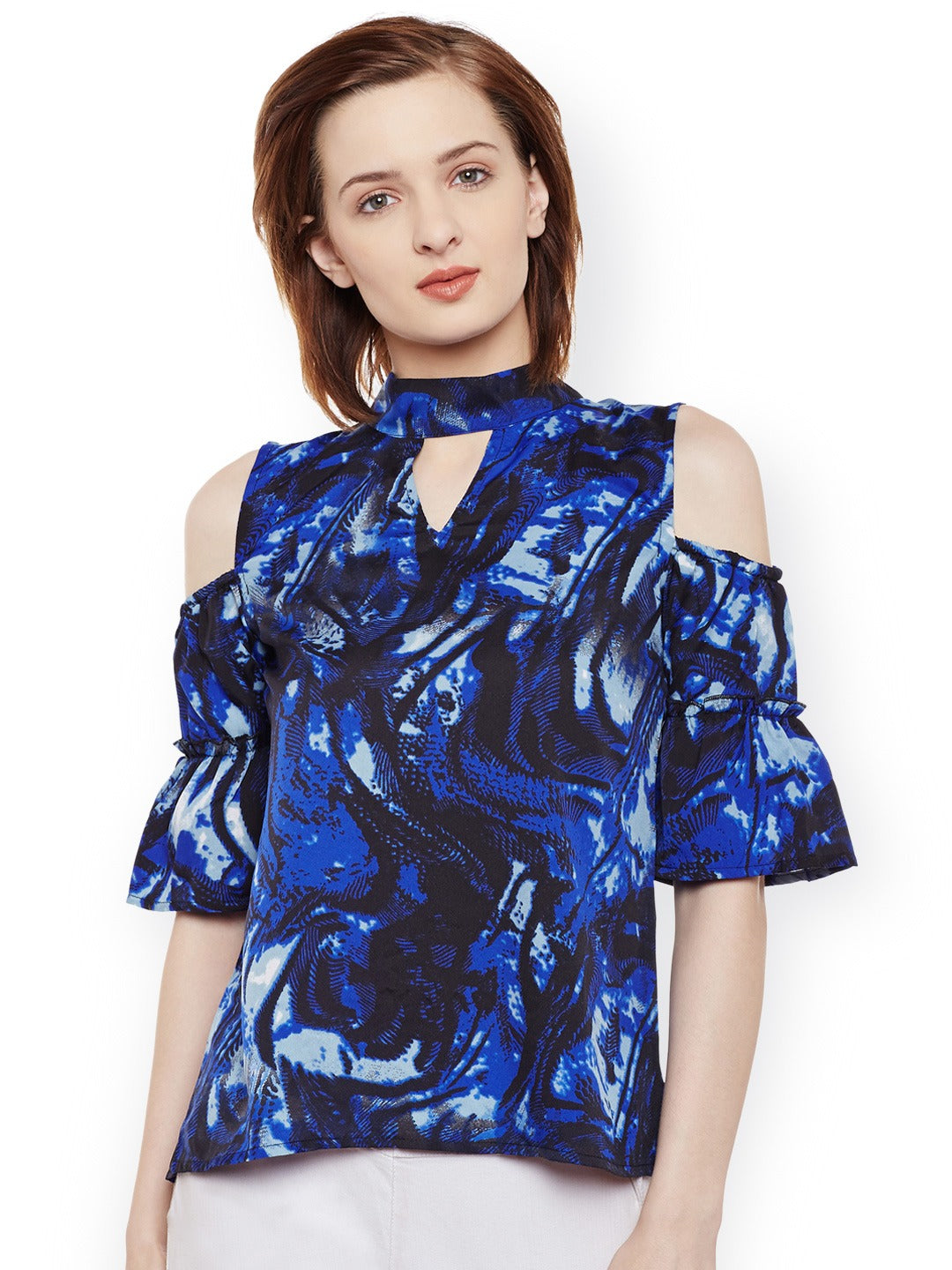 Blue Polyester Crepe Top