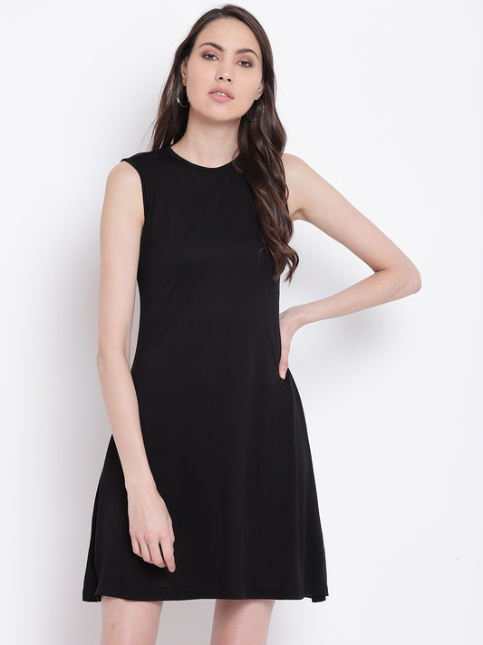 Black Cotton Knitted Dress