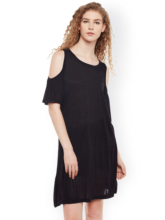 Black Cotton Knitted Dress